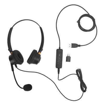 Pilipane Headset with Noise Canceling Microphone USB Dual Ear Volume Adjustable Office Telephone Headset for Call Center Customer Service Black