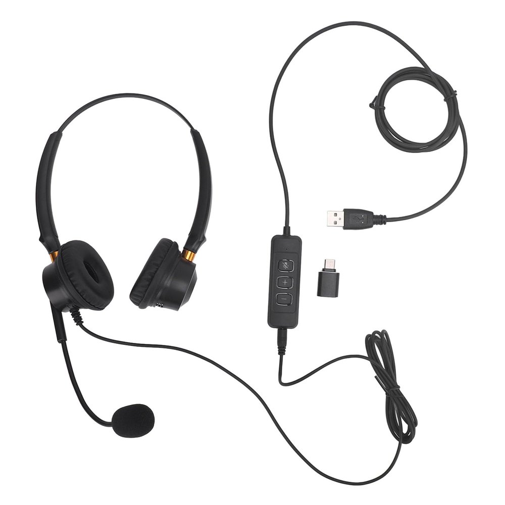 Pilipane Headset with Noise Canceling Microphone USB Dual Ear Volume Adjustable Office Telephone Headset for Call Center Customer Service Black