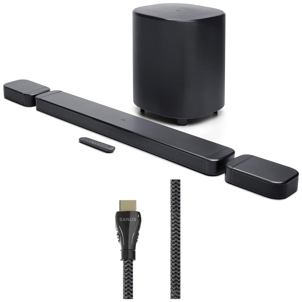 JBL BAR-700-MK2 Surround Sound 4K Dolby Atmos Passthrough Soundbar with a Sanus SAC-21HDMI2 2m HDMI Cable (2025)