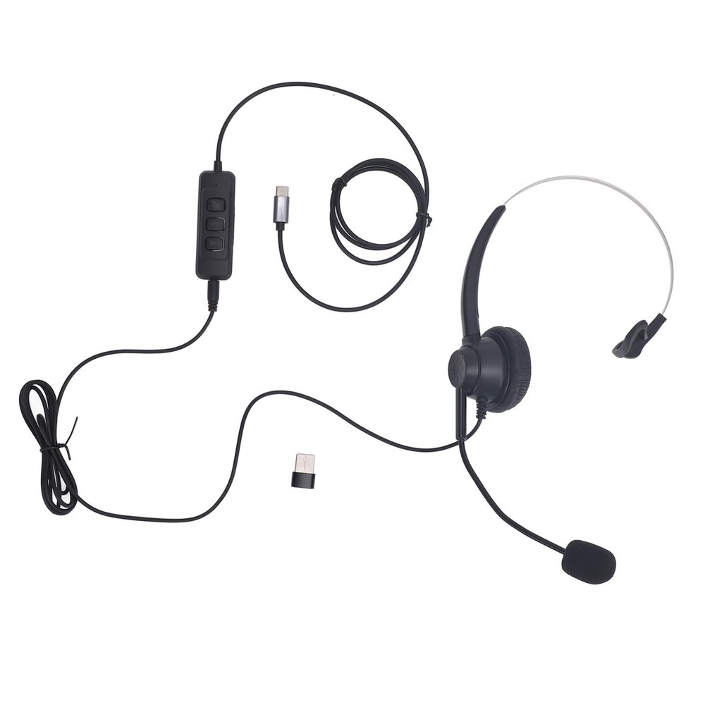Pilipane Professional Noise Cancelling Telephone Headset Single Ear USB C USB 35mm Connector HD Microphone for Call Centers Customer Service Black