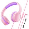 ChromaBloom Children's Headphones with Microphone, Foldable 3.5mm Jack, USB-C Jack, Adjustable 85db/94db Volume, Suitable for Mobile Phones,Computers,Tablets,School,Airplanes,Travel (Pink) view 1