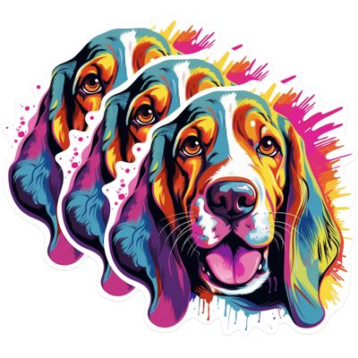 (3 Pack) Basset Hound Decals - Colorful Dog Decal - Laptop Decal - 3 Inches On Longest Side - Easy Peel & Apply - Made in USA - 3MCS0642