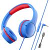 ChromaBloom Children's Headphones with Microphone, Foldable 3.5mm Jack, USB-C Jack, Adjustable 85db/94db Volume, Suitable for Mobile Phones,Computers,Tablets,School,Airplanes,Travel (Blue and Red) view 1