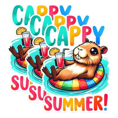 (3 Pack) Capybara Summer Decals - Cute Animal - Laptop Sticker - 3 Inches On Longest Side - Easy Peel & Apply - Made in USA - 3MCS1491