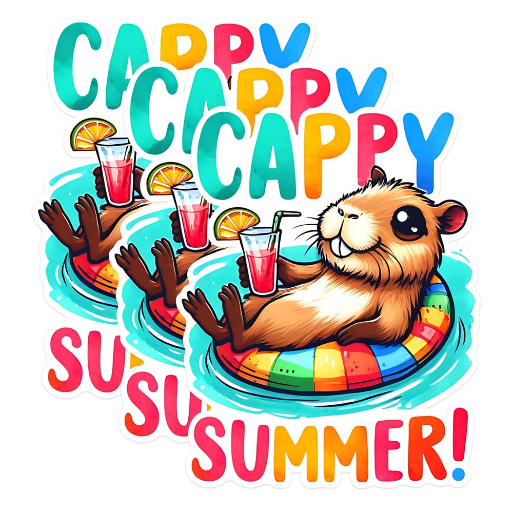 (3 Pack) Capybara Summer Decals - Cute Animal - Laptop Sticker - 3 Inches On Longest Side - Easy Peel & Apply - Made in USA - 3MCS1491