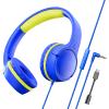 ChromaBloom Children's Headphones with Microphone, Foldable 3.5mm Jack, USB-C Jack, Adjustable 85db/94db Volume, Suitable for Mobile Phones,Computers,Tablets,School,Airplanes,Travel (Blue and Yellow) view 1