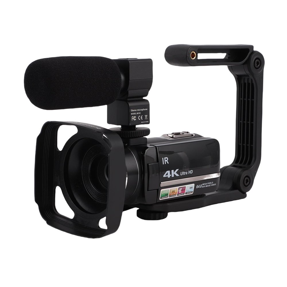 Bewinner 4K Video Camera Camcorder, 64MP UHD Vlogging Camera with 3in, 18X Digital Zoom Travel Camcorder, Microphone Stabilizer, 32G Card, 2 Batteries