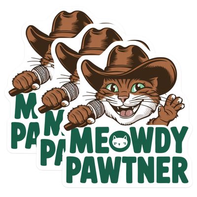 (3 Pack) Cowboy Cat Decals - Meowdy Pawtner - Western Kitty Laptop Decals - 3 Inches On Longest Side - Easy Peel & Apply - Made in USA - 3MCS4696