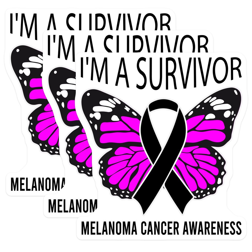 (3 Pack) Melanoma Cancer Awareness Decals - Survivor Butterfly Ribbon - Laptop Decals - 3 Inches On Longest Side - Easy Peel & Apply - Made in USA - 3MCS4079