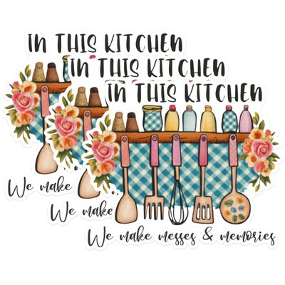 (3 Pack) Kitchen Messes Memories Decals - Cooking Decor - Kitchen Wall Decal - 3 Inches On Longest Side - Easy Peel & Apply - Made in USA - 3MCS1771