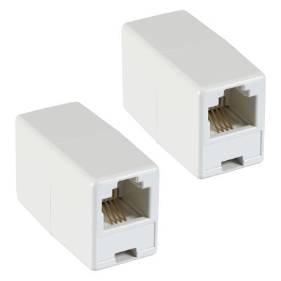 SynHHergyx 2 Pack RJ11 Coupler Telephone Line Connector Phone Cord Adapter RJ11 6P4C Female to Female Straight Telephone Cable Cord Extension Adapter for Landline Phone and Fax White