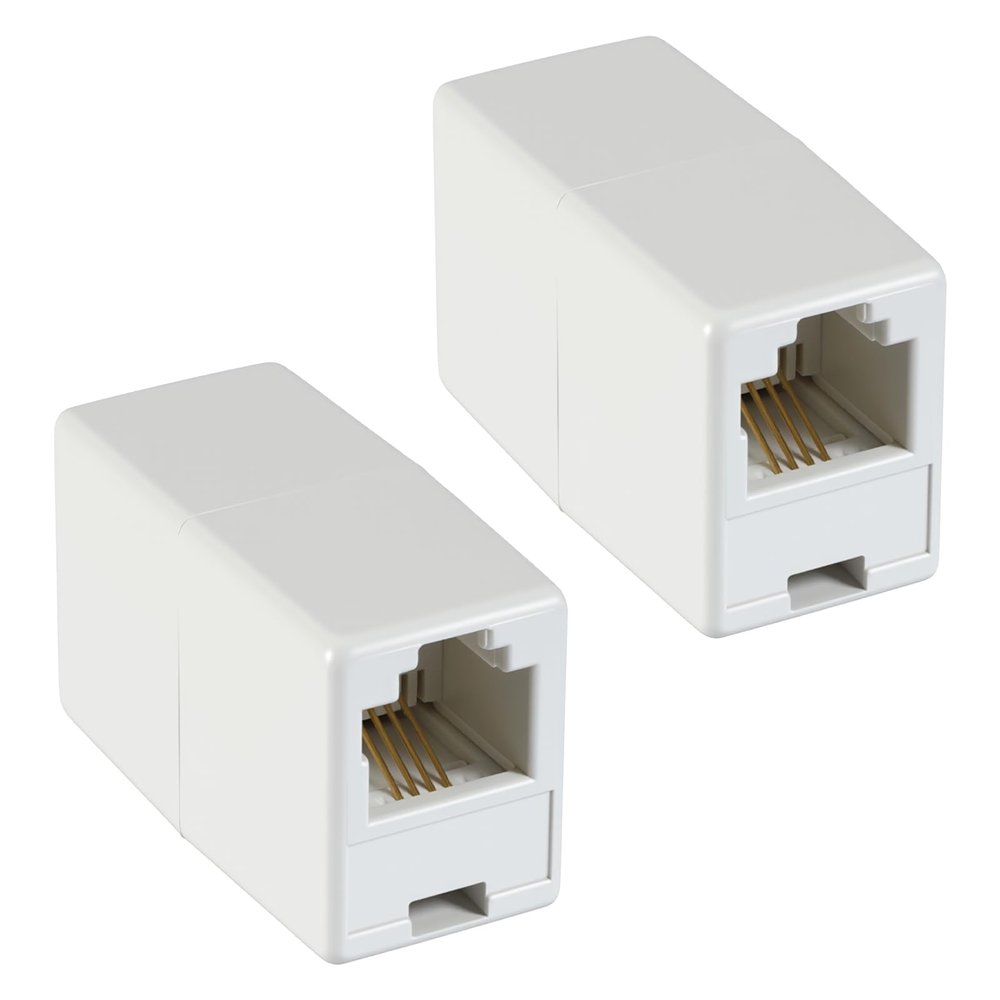 SynHHergyx 2 Pack RJ11 Coupler Telephone Line Connector Phone Cord Adapter RJ11 6P4C Female to Female Straight Telephone Cable Cord Extension Adapter for Landline Phone and Fax White