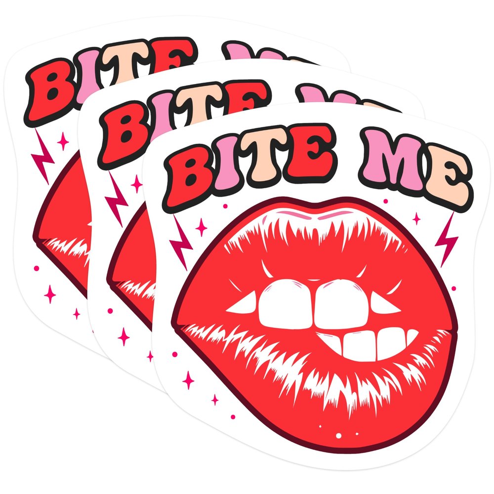 (3 Pack) Bite Me Lips Decals - Sassy Quote Stickers - Laptop Decal - 3 Inches On Longest Side - Easy Peel & Apply - Made in USA - 3MCS1193