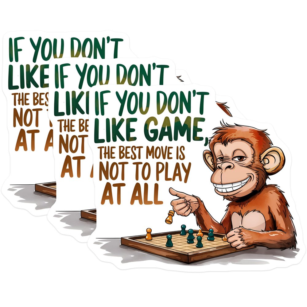 (3 Pack) Funny Monkey Chess Decals - Gamer Quote - Laptop Decal - 3 Inches On Longest Side - Easy Peel & Apply - Made in USA - 3MCS4825