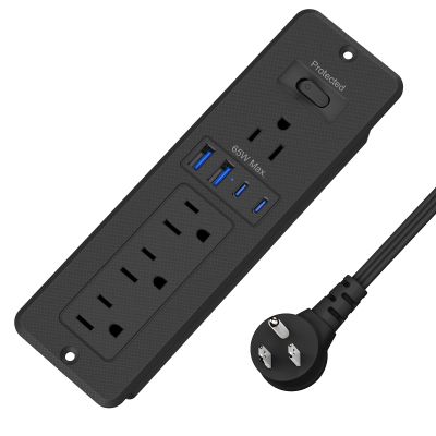 65W GaN USB C Recessed Power Strip, 4 AC Outlets & 2 USB-C PD + 2 USB-A QC, Flush Mount Hidden Charger Station for Desk Drawer Home Office Furniture