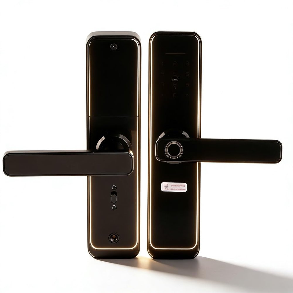 Smart Digital Keyless Lock Entry Door Handle, Fingerprint Password IC Card Metal Black 25cm - High Security Touch Keypad, Fast Identification, Adjustable Direction for Outdoor and Bedroom Doors