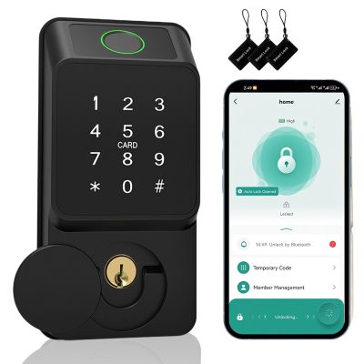 Swokely Door Smart Lock Fingerprint Password Key Card TY APP WiFi Remote Access 8 Languages for 10-12mm Frameless Glass Door Aluminum Alloy Hook