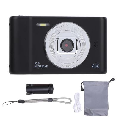 Digital Camera 50MP Dual Lens, Portable Compact Black with 2.4 Inch Screen - Self Adaptive, Anti Shaking Technology for Kids and Students Vlog (Black)