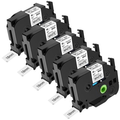 NineLeaf 5 Pack 18mm Label Tape Compatible for Brother P-Touch TZe-241 18mm 0.7'' Laminated White TZe241 TZ-241 3/4'' Black on White TZe TZ Tape for Ptouch Label Maker PT-D400 D600 D610 P700