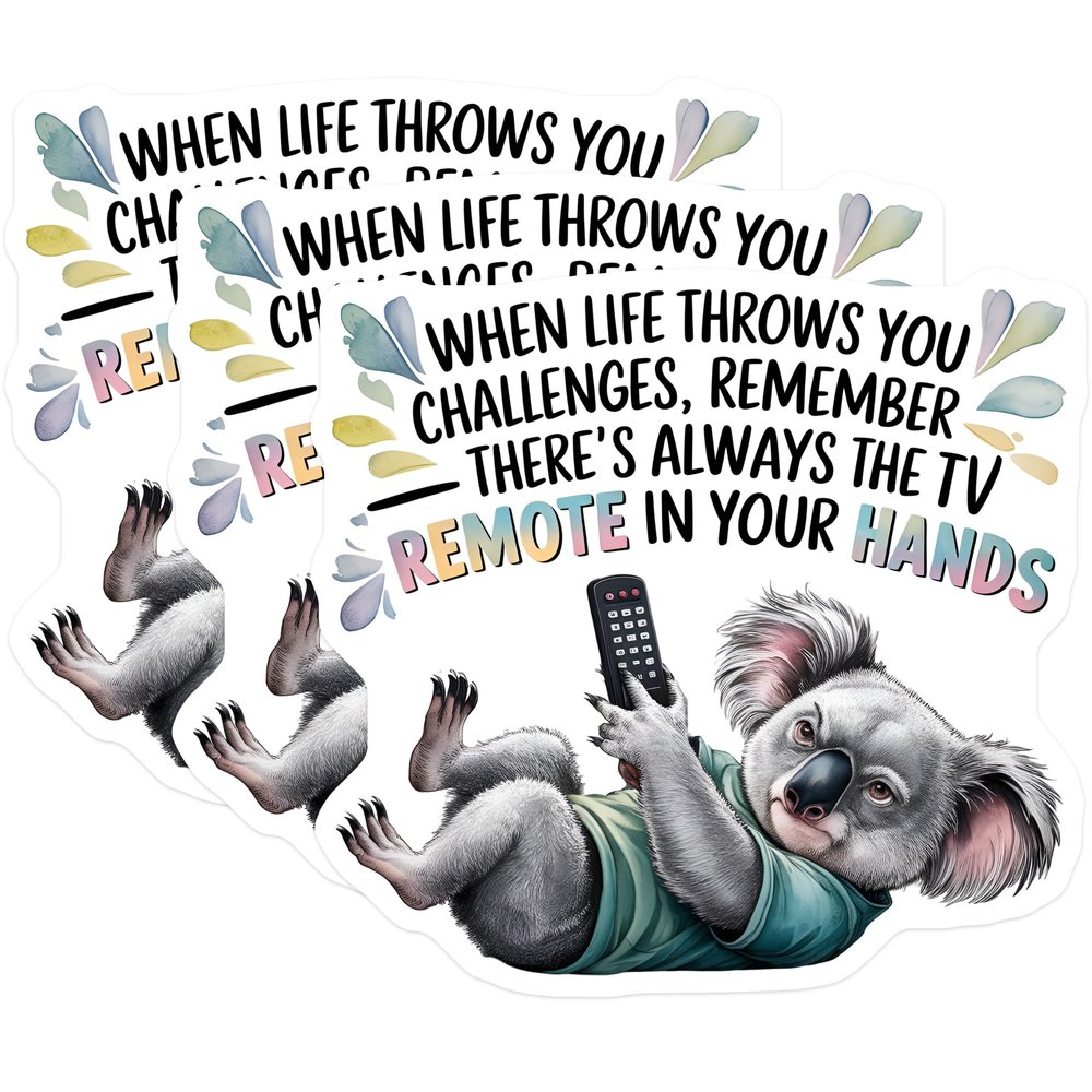 (3 Pack) Koala Remote Decals - Funny Quote Sticker - Laptop Decal - 3 Inches On Longest Side - Easy Peel & Apply - Made in USA - 3MCS4832