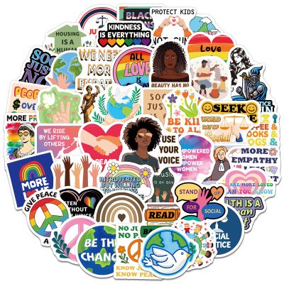 Rzaemuush 200PCS Social Justice Stickers - Human Rights, Equality & Activism Stickers, Waterproof Vinyl Decals for Water Bottle Laptop Phone, Social Worker Gifts for Men Women