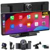 10.26 Wireless Apple CarPlay & Android Auto Touchscreen Portable Car Dashboard with 4K Front DVR, 1080P Rear Camera, GPS Navigation, Loop Recording, Mirror Link, Voice Control view 1