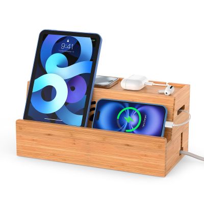 BambuMate Bamboo Cable Management Box, Natural Color, 31X14X15.5CM, Cable Organizer Box for Desk with Conceal Power Cords and Power Strips, Suitable for Living Rooms, bedrooms, Offices and More