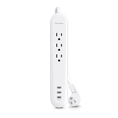 CyberPower P304UC3 Surge Protector, 500J/125V, 3 Outlets, 4 ft Cord, 3 USB-C Charge Ports, White