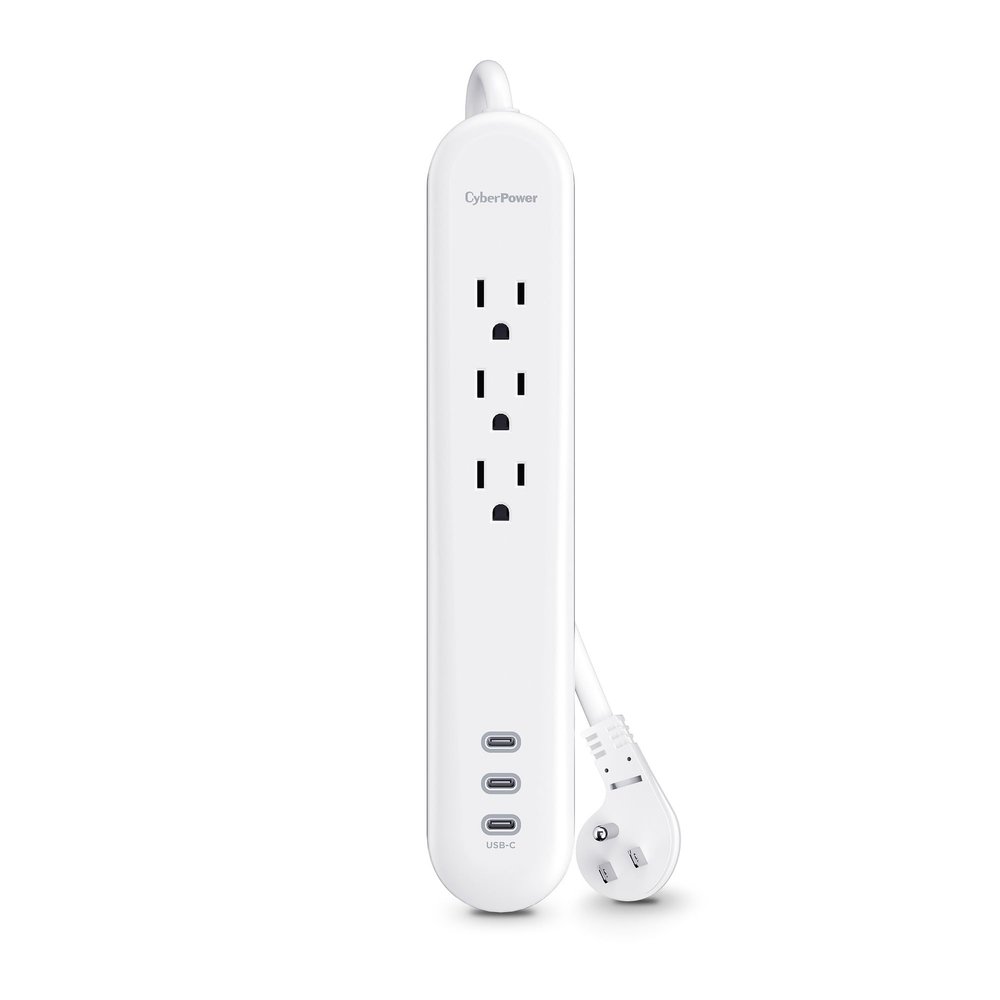 CyberPower P304UC3 Surge Protector, 500J/125V, 3 Outlets, 4 ft Cord, 3 USB-C Charge Ports, White