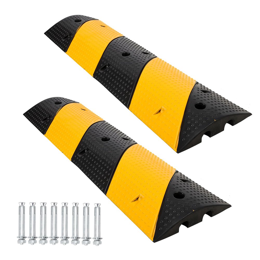2 Pack 6 Ft Rubber Speed Bump,Heavy Duty Speed Bumps for Driveway,Dual-Channel Cable Protector,25,000 Lbs Capacity, Anti-Slip Surface Texture,Ready-to-Install Kit for Garage, Roads, Driveway