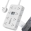 21-in-1 Power Strip with Switch & Surge Protection, 16 AC Outlets, 5 USB Ports (2 USB-C) with Time Display, Heavy Duty Flat Plug, Wall Mountable, One-Touch Switch for Home, Office (White, 1.5m5FT) view 1