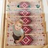 Red and Beige Ethnic Pattern Stair Treads for Wooden Steps 15 Packs 8" X 30" Non-Slip Carpet Stairway Treads Washable Stair Runner Rugs for Kids Elders Dogs view 3