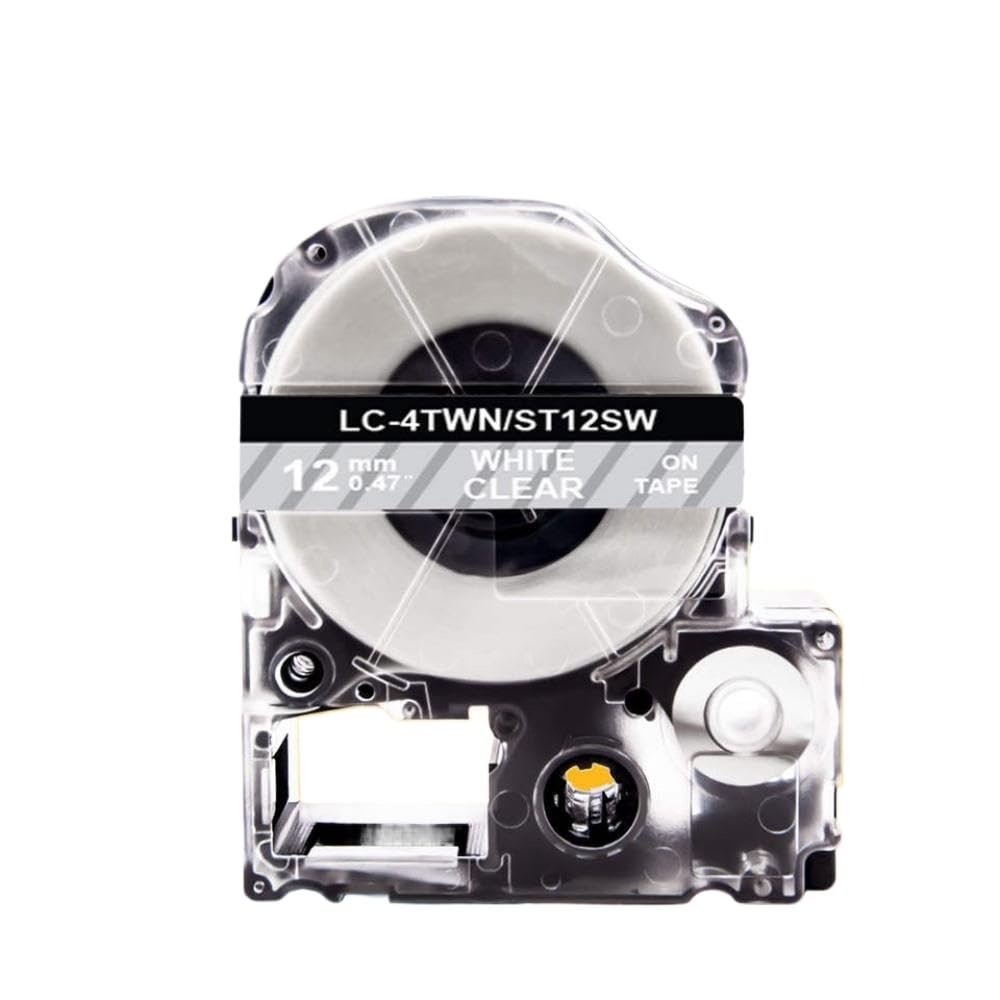 CQadsDyrx 1pcs 12mmLabel Tape SS12KW SS9KW SS6KW SS18KW SS24KW Compatible with Label Printer Models LW-300 LW-400 LW-600P LW-700 4WBN9(White on Clear)
