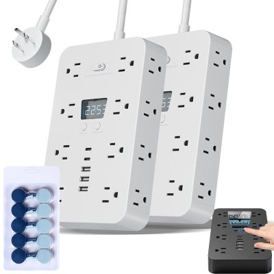 16-in-1 Power Strip with Switch & Surge Protection, 16 in 1 Surge Protector, with 6 Outlets, 2 USB-A & 2 USB-C Ports, 1 Clock, Powers Button & Super Long Cord (White,5&10FT)