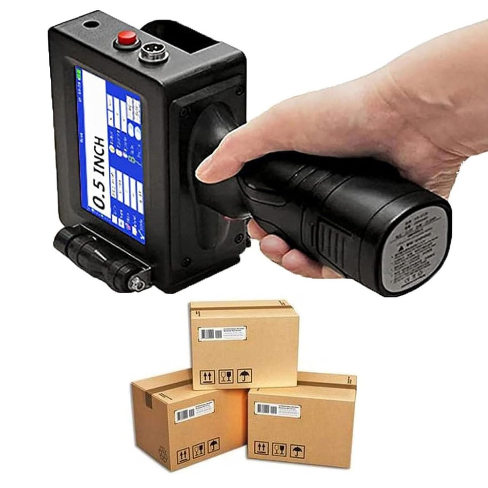 RENJJPBO Handheld Inkjet Printer Automatic Online Inkjet Printer, Portable Intelligent Upgraded Printer with 4.3 Inch LED Touch Screen for Date/Time/Batch/Lot/Number/Text/QR/Barcode