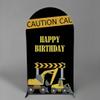 2Pcs Construction Birthday Arch Backdrop Covers, Black and Yellow Caution Sign Spandex Fabric Backdrops with Excavator and Crane Design for Kids Party Decorations (Set of 7.2ft,6ft) view 4