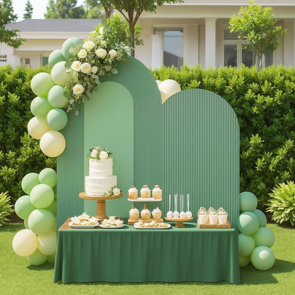 2Pcs Green Stripe Ripples Arch Backdrop Covers, 2D Printed Spandex Fabric Backdrops with Faux Embossed Effect for Wedding, Baby Shower, Birthday Party Decorations (Set of 6ft,5ft)