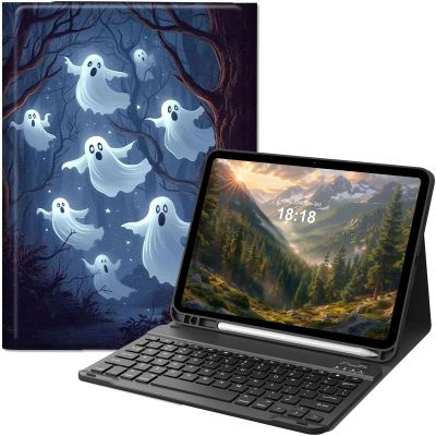 GYSYZJDH Keyboard Case for iPad 11th (A16, 2025) and iPad 10th Generation 10.9 inch (2022), Slim Folio Cover with Detachable Bluetooth Keyboard & Kickstand, Protective Ghosts Flying Design
