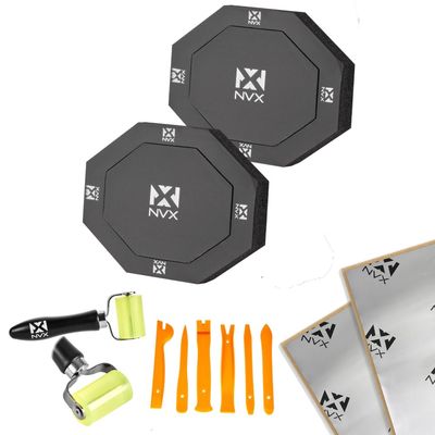 NVX FRING68 Basic Speaker Installation Kit - 2 Piece 5x7 / 6x8 Self-Adhesive Foam Speaker Ring Baffle Kit + 2 Sheets Sound Dampening Material and Roller with 6 Piece Removal Tool Kit