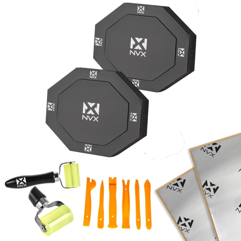 NVX FRING68 Basic Speaker Installation Kit - 2 Piece 5x7 / 6x8 Self-Adhesive Foam Speaker Ring Baffle Kit + 2 Sheets Sound Dampening Material and Roller with 6 Piece Removal Tool Kit
