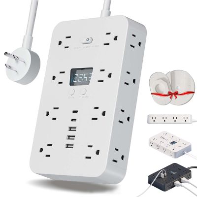 16-in-1 Power Strip with Switch & Surge Protection, ETL Listed Fireproof Power Strip, Multiple Outlet Surge Outlet Splitter, Include 16 AC 3 USB Ports 2 USB C 1 Clock (White,10FT)