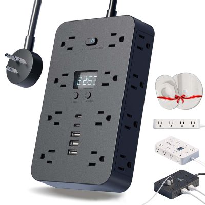 16-in-1 Power Strip with Switch & Surge Protection, ETL Listed Fireproof Power Strip, Multiple Outlet Surge Outlet Splitter, Include 16 AC 3 USB Ports 2 USB C 1 Clock (Black,5FT)