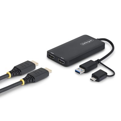 StarTech.com Dual Monitor Adapter for M1/M2/M3/M4 macOS Systems, Windows, ChromeOS. Thunderbolt, USB 3.0 or USB-C HDMI Splitter Extended Display, 4K30 Output 1 & 1080p Output 2, (107B-USB-HDMI-2)
