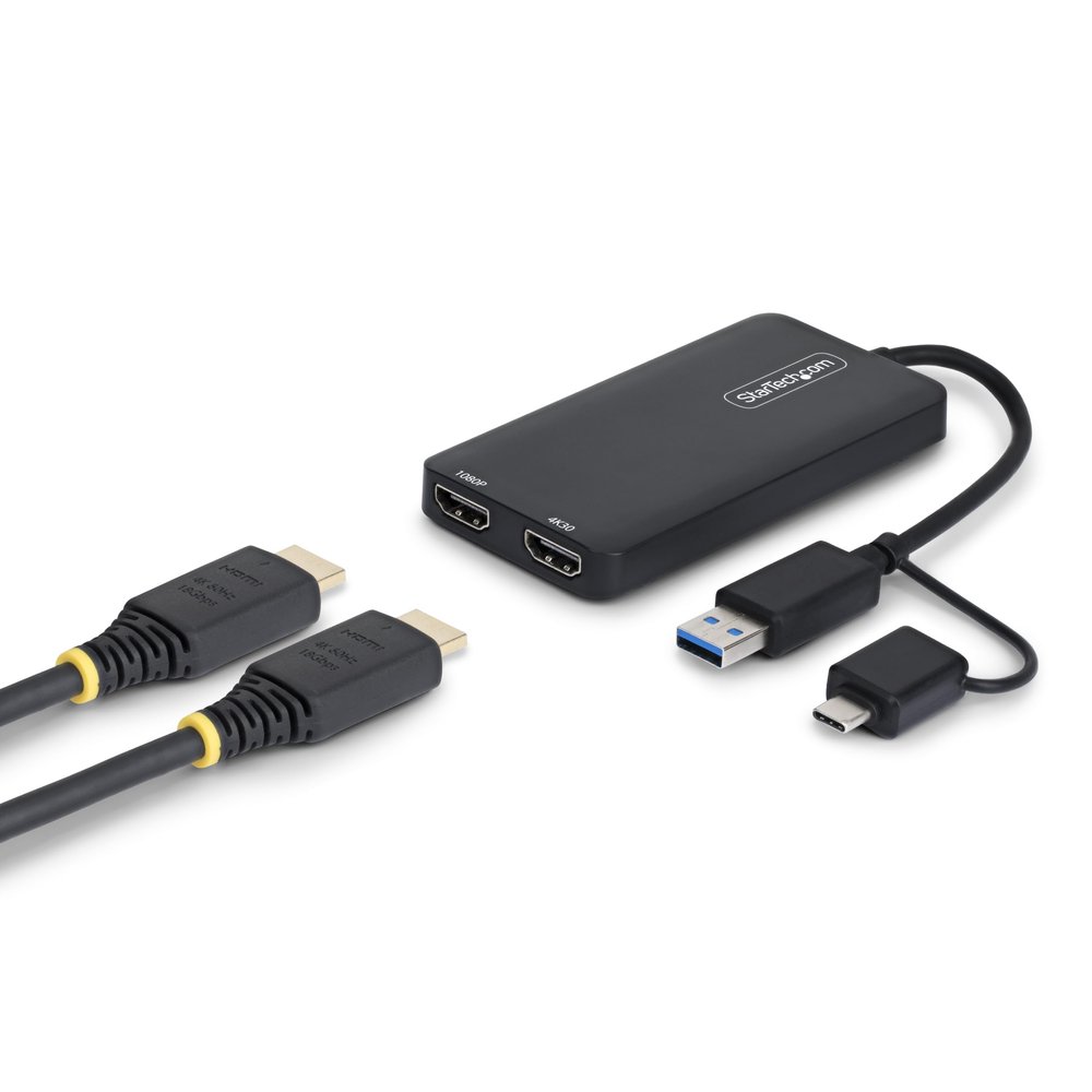 StarTech.com Dual Monitor Adapter for M1/M2/M3/M4 macOS Systems, Windows, ChromeOS. Thunderbolt, USB 3.0 or USB-C HDMI Splitter Extended Display, 4K30 Output 1 & 1080p Output 2, (107B-USB-HDMI-2)
