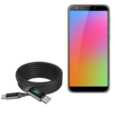 BoxWave Cable Compatible with HomTom H5 - PowerDisplay PD Cable (6ft) - USB-C to USB-C (100W), LED Wattage Info Extra Long Braided Nylon - Jet Black
