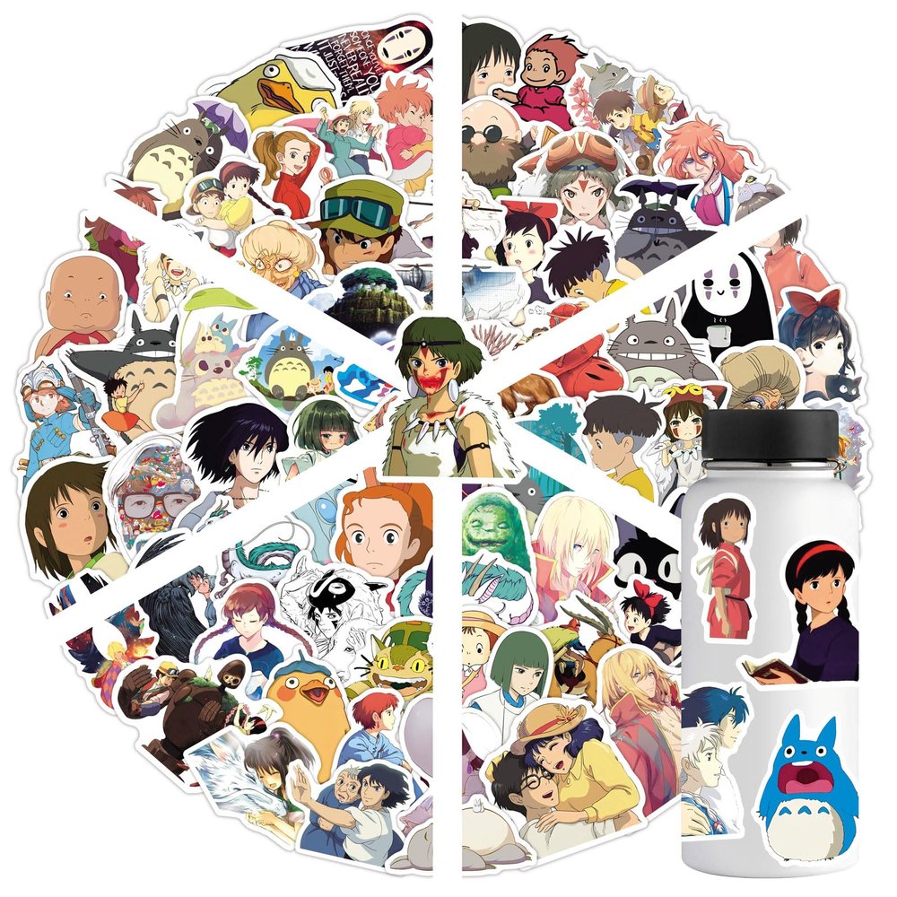 100PCS Manga Hayao Miyazaki Stickers Mixed Pack,Cartoon Characters Stickers Movie Decorative Sticker for Teens Adults Waterproof Sticker for Water Bottle Laptop (Tmiya100)
