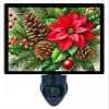 LED Night Light, Pines and Poinsettia Christmas Design, Fully Enclosed, Rotating Plug, Glass Front view 1