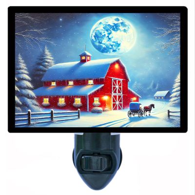 LED Night Light, Moolight Stroll Country Barn Design, Fully Enclosed, Rotating Plug, Glass Front