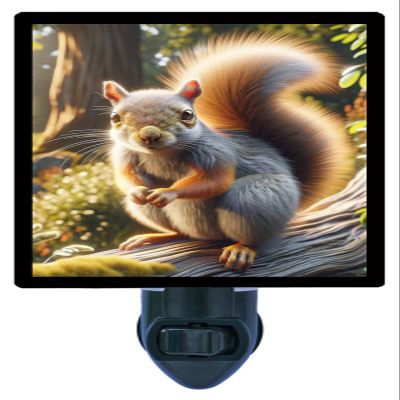 Earl The Squirrel Night Light Cute Squirrel Design, Fully Enclosed, Rotating Plug, Glass Front, 4 Watt Bulb