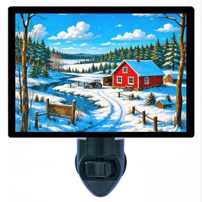 Winter's Edge Night Light Winter Landscape Design, Fully Enclosed, Rotating Plug, Glass Front, 4 Watt Bulb
